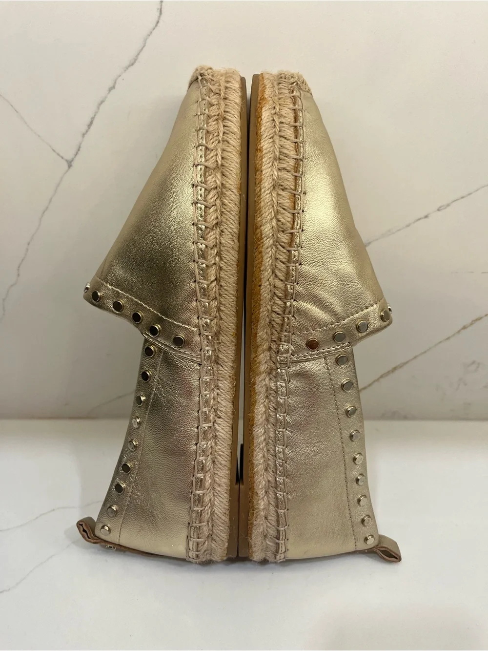 Sam Edelman Metallic Gold Studded Espadrille Flats – Size 10 NWOT